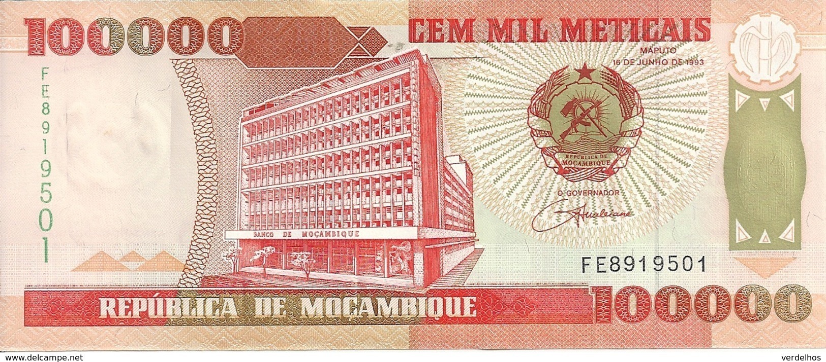 MOZAMBIQUE 100000 METICAIS 1993 UNC P 139 - Mozambique