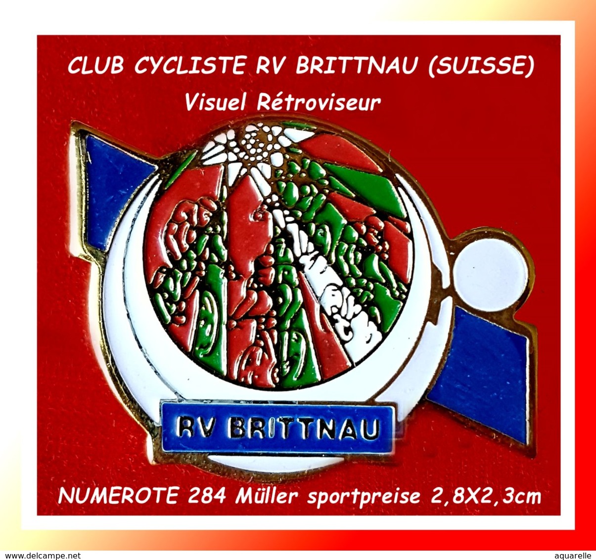 SUPER PIN'S CYCLISME SUISSE : RV BRITTNAU Club Du Canton D'ARGOVIE, NUMEROTE N°284 émail Base Or Format 2,8X2,3cm - Wielrennen