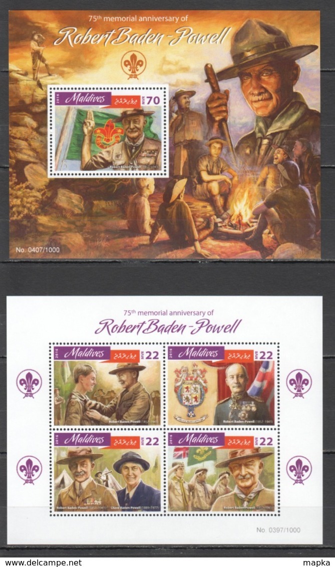 ML057 2016 MALDIVES ORGANIZATIONS SCOUTING ROBERT BADEN-POWELL 1KB+1BL MNH - Altri & Non Classificati