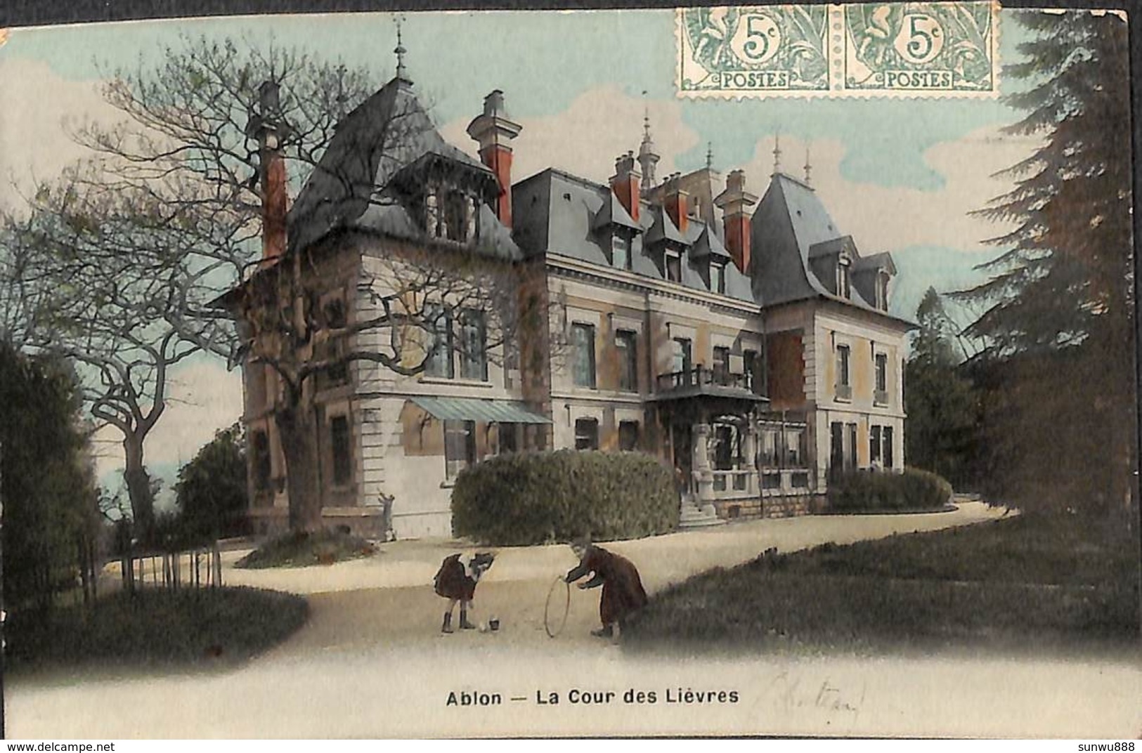 94 - Ablon -la Cour Des Lièvres (enfants, Animée, Colorisée, Photo Peinture Email 1908) - Ablon Sur Seine