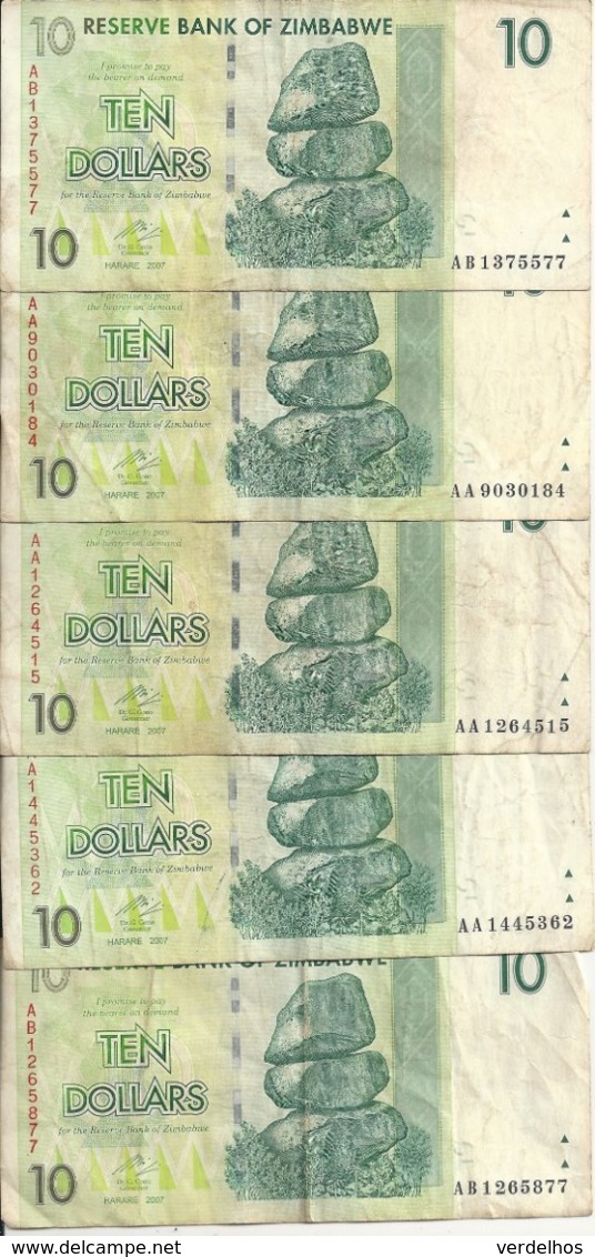 ZIMBABWE 10 DOLLARS 2007 VF P 67 ( 5 Billets ) - Zimbabwe