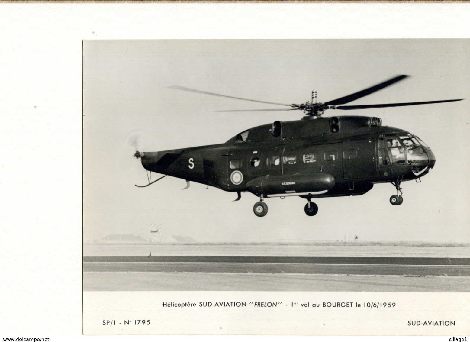 Hélicoptère Frelon Photo L 23,5cm H17,5cm Sud-Aviation- 1er Vol Au Bourget Le 10/6/1959 - Hélicoptères