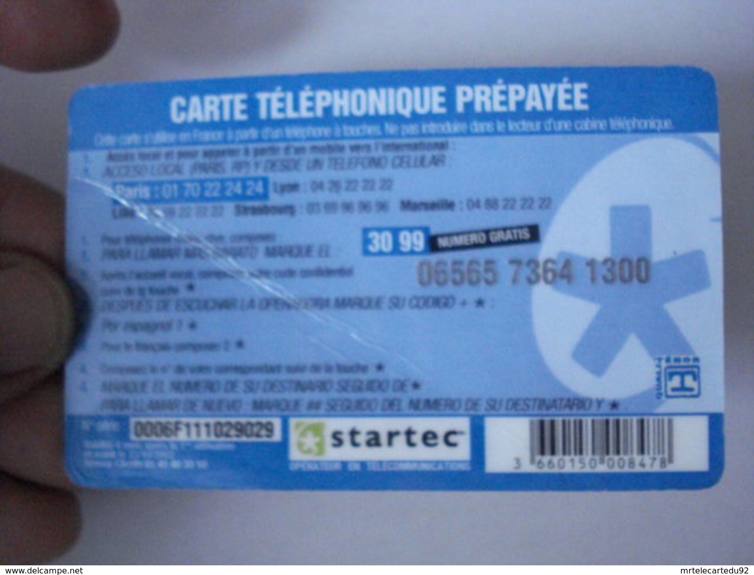 Carte Téléphonique Prépayée " Startec "  (utilisée). Trace De Pliure. - Mobicartes (recharges)