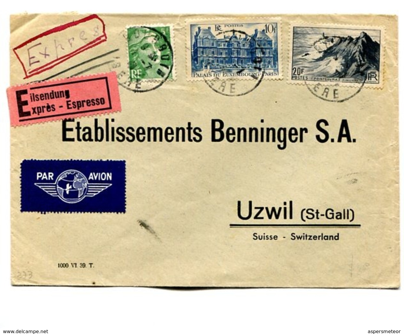 FRANCE COMMERCIAL COVER - CIRCULATED TO UZWIL (ST-GALL), SWITZELAND. CIRCA 1950's AIR MAIL EXPRES -LILHU - Cartas & Documentos
