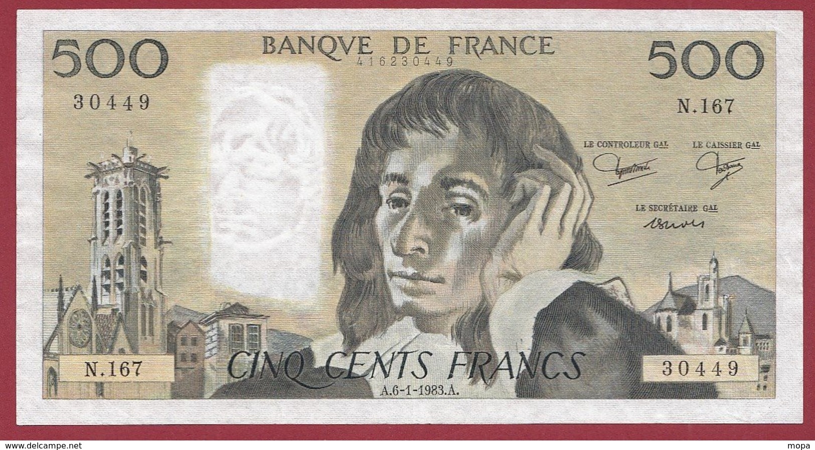 500 Francs "Pascal" Du  06/01/1983. A.---F/TTB+-----ALPH .N.167 - 500 F 1968-1993 ''Pascal''