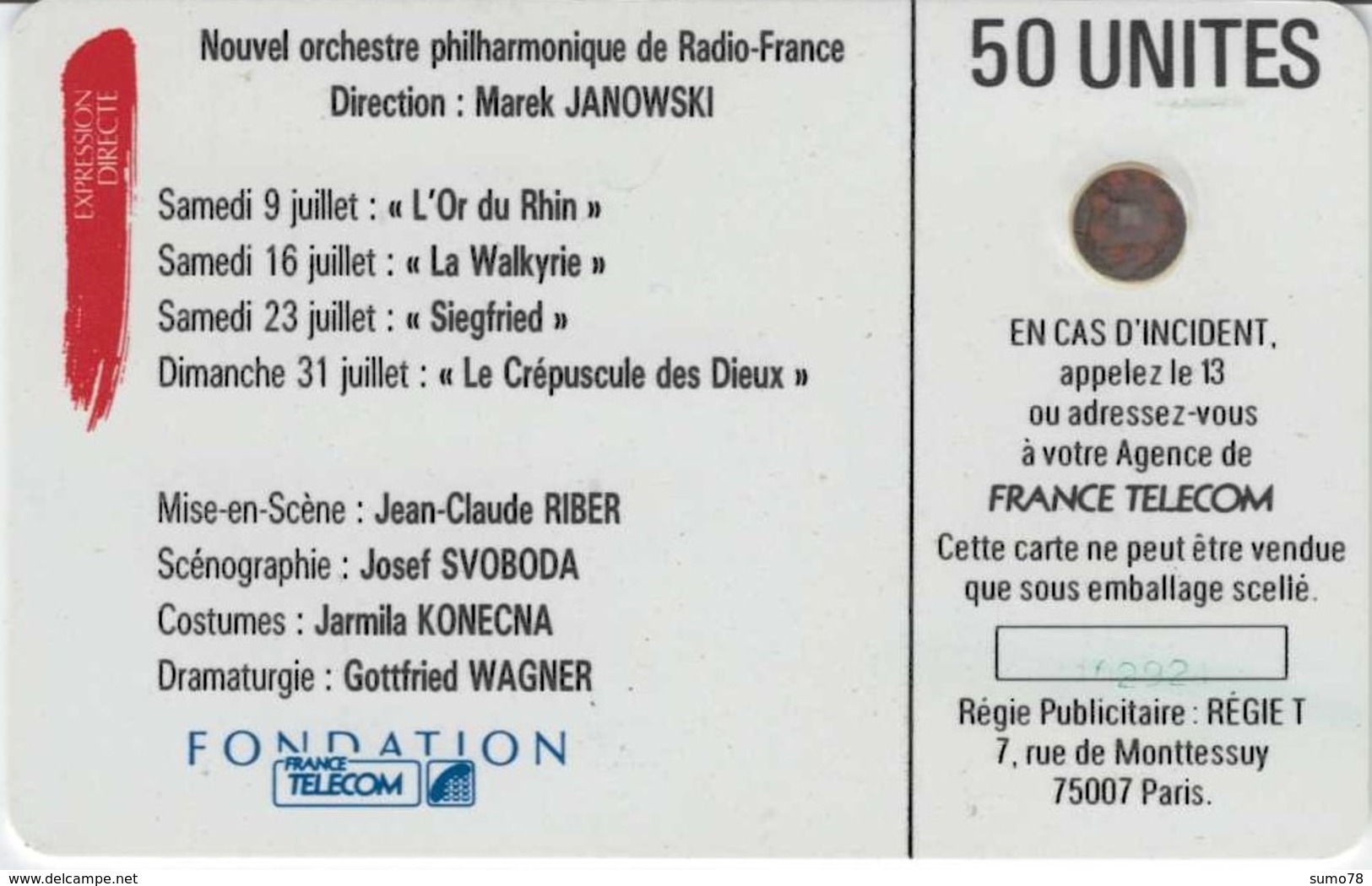 FRANCE - 50 Unités - WAGNER - Télécarte Utilisée - 1988