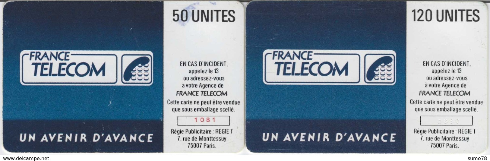 FRANCE - 50 Et 120 Unités - SOLEIL BLEU - Télécarte Utilisée - 1988