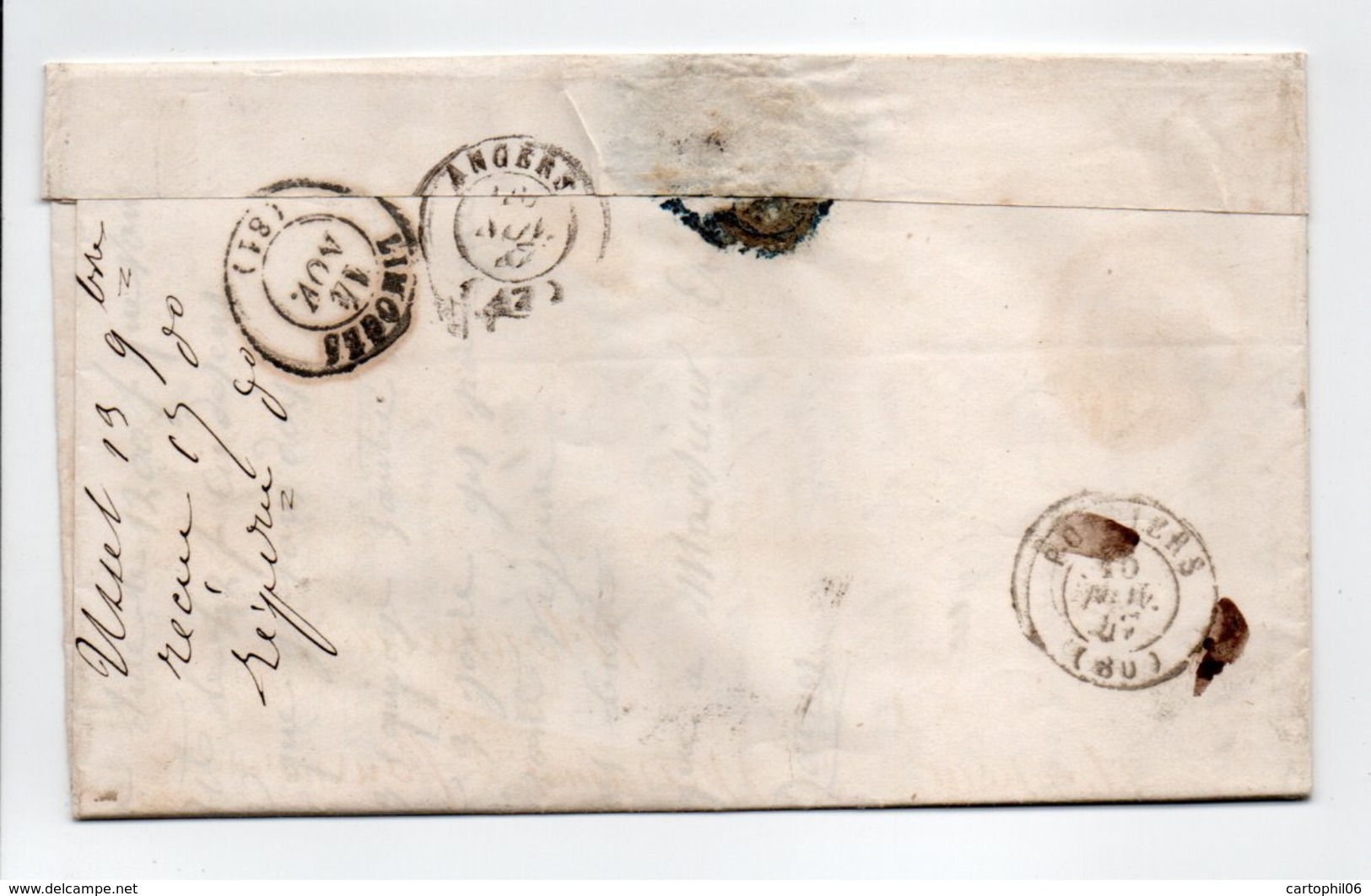 - Lettre USSEL-SUR-SARSONNE (Corrèze) Pour ANGERS (Maine-et-Loire) 13 NOV 1847 - Taxe Manuscrite 5 Décimes - - 1801-1848: Précurseurs XIX