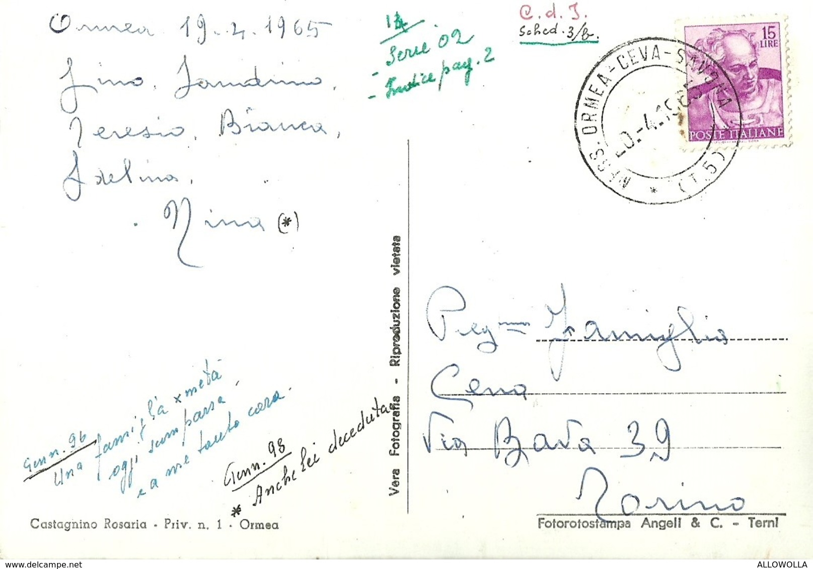 5703 "ORMEA - VILLA BOTOGNA EX CASINO'" -CART. ORIG. SPED. 1965 - Altri & Non Classificati