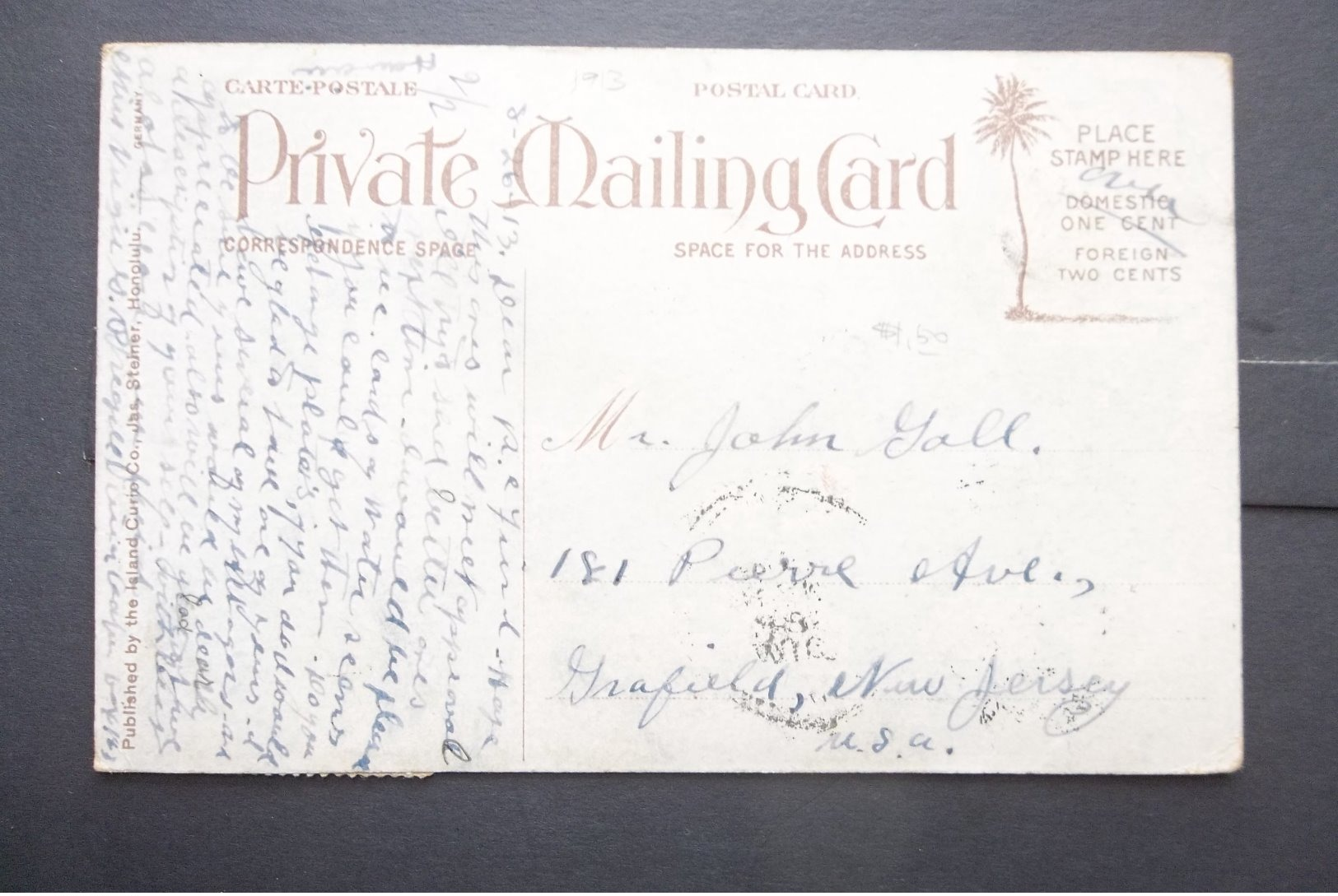 USA: 1913 PPC To New Jersey, USA (#SU8) - Briefe U. Dokumente