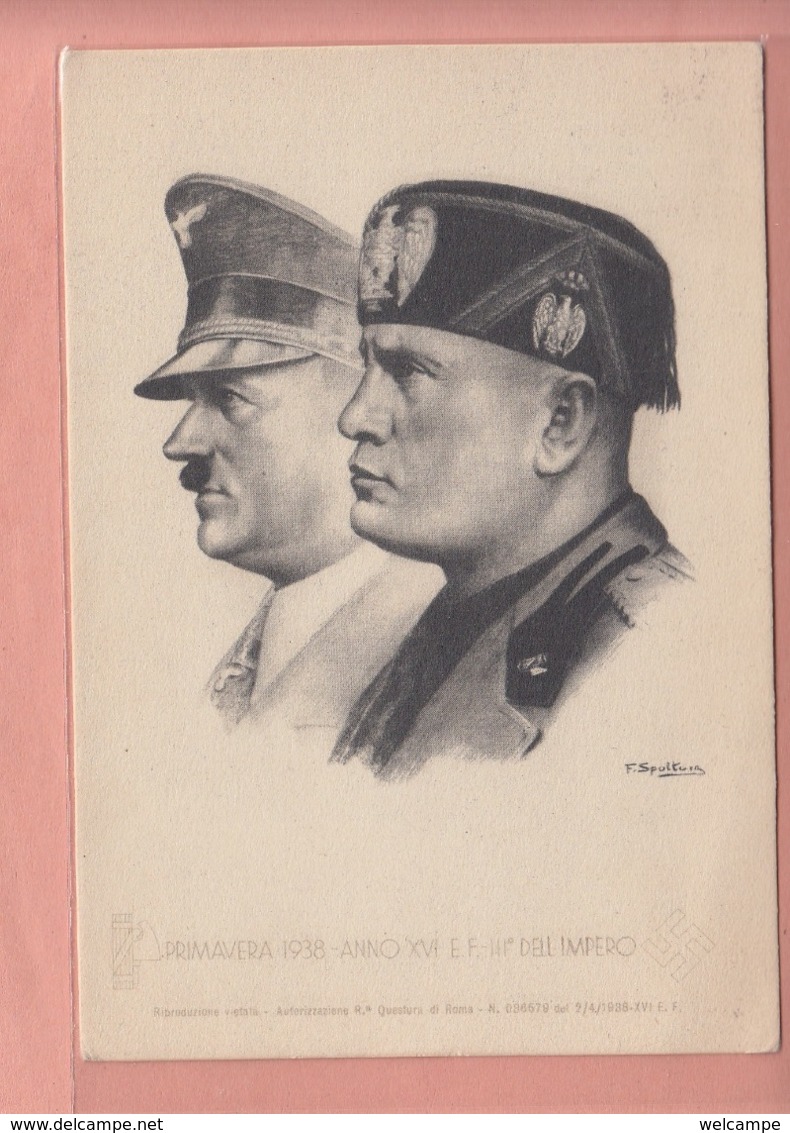 OLD POSTCARD - MILITARY - WORLD WAR II -   ARTIST SIGNED -  FASCISM - MUSSOLINI AND HITLER - Guerra 1939-45