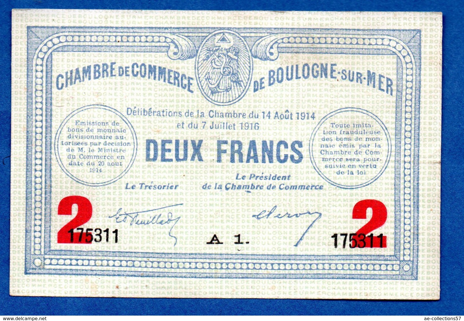 Boulogne Sur Mer   -- 2 Francs     -  état  TTB - Chambre De Commerce