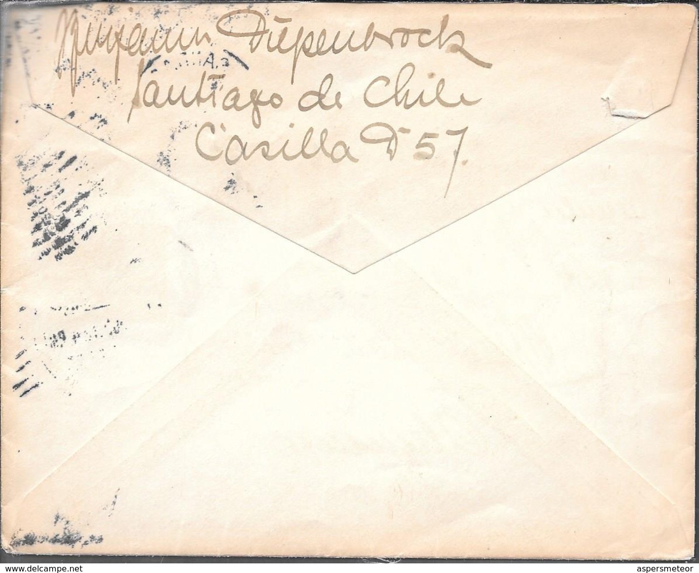 SANTIAGO DE CHILE 1913 A FRANKFURT AM MAIN ENVELOPPE CIRCULEE ENTIER AVEC 3 TIMBRES O'HIGGINS - Chile