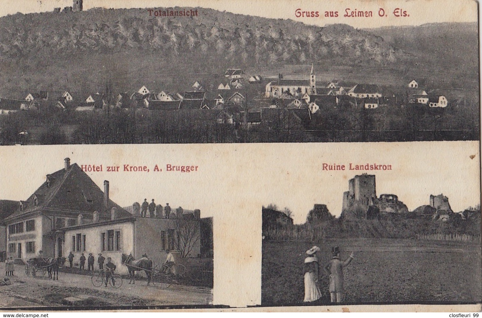 Gruss Aus Leimen O. Els., Geschr. Ung 1910 / Belebte Karte, Bfm Germania 5 Grün - Leimen