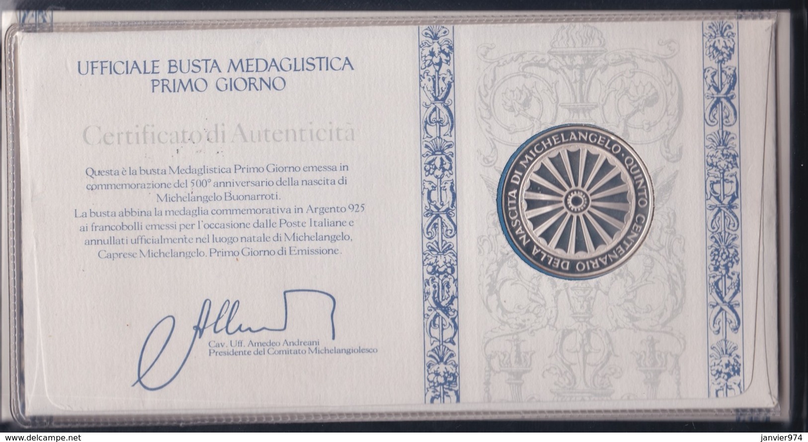 Busta Medaglistica Primo Giorno 500 Anniversario Della Nascita Di Michelangelo - Otros & Sin Clasificación