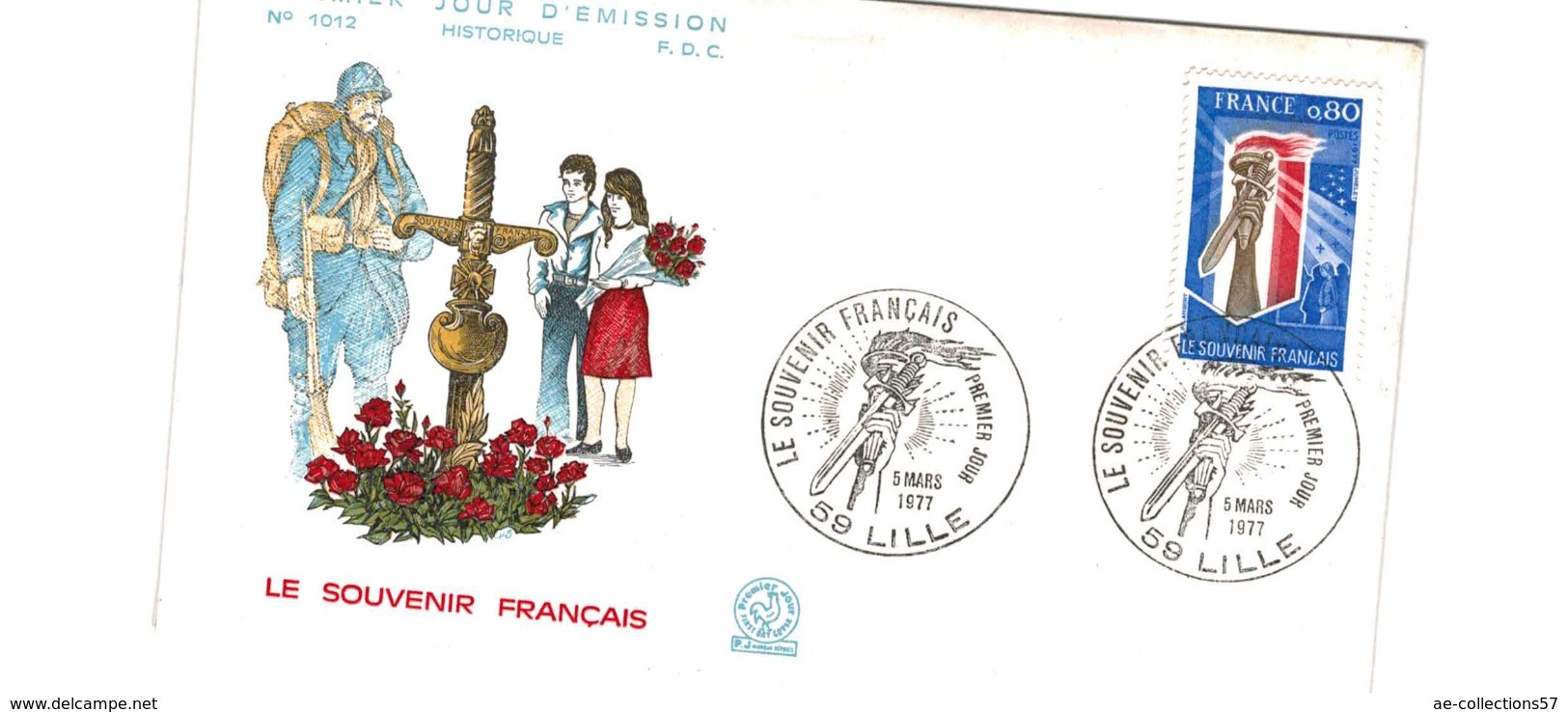 Enveloppe Premier Jour / 1012 / Souvenir Français / Lille  /5-3-77 - 1970-1979