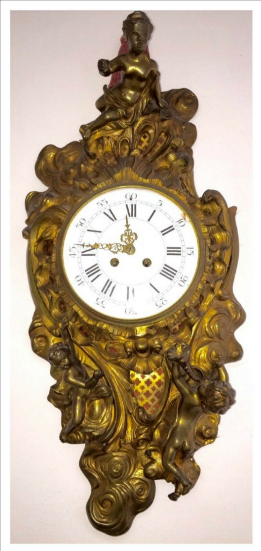 IMPORTANTE ANTICO GRANDE OROLOGIO CARTEL IN BRONZO DORATO - FRANCIA Ca.1880 - Other & Unclassified