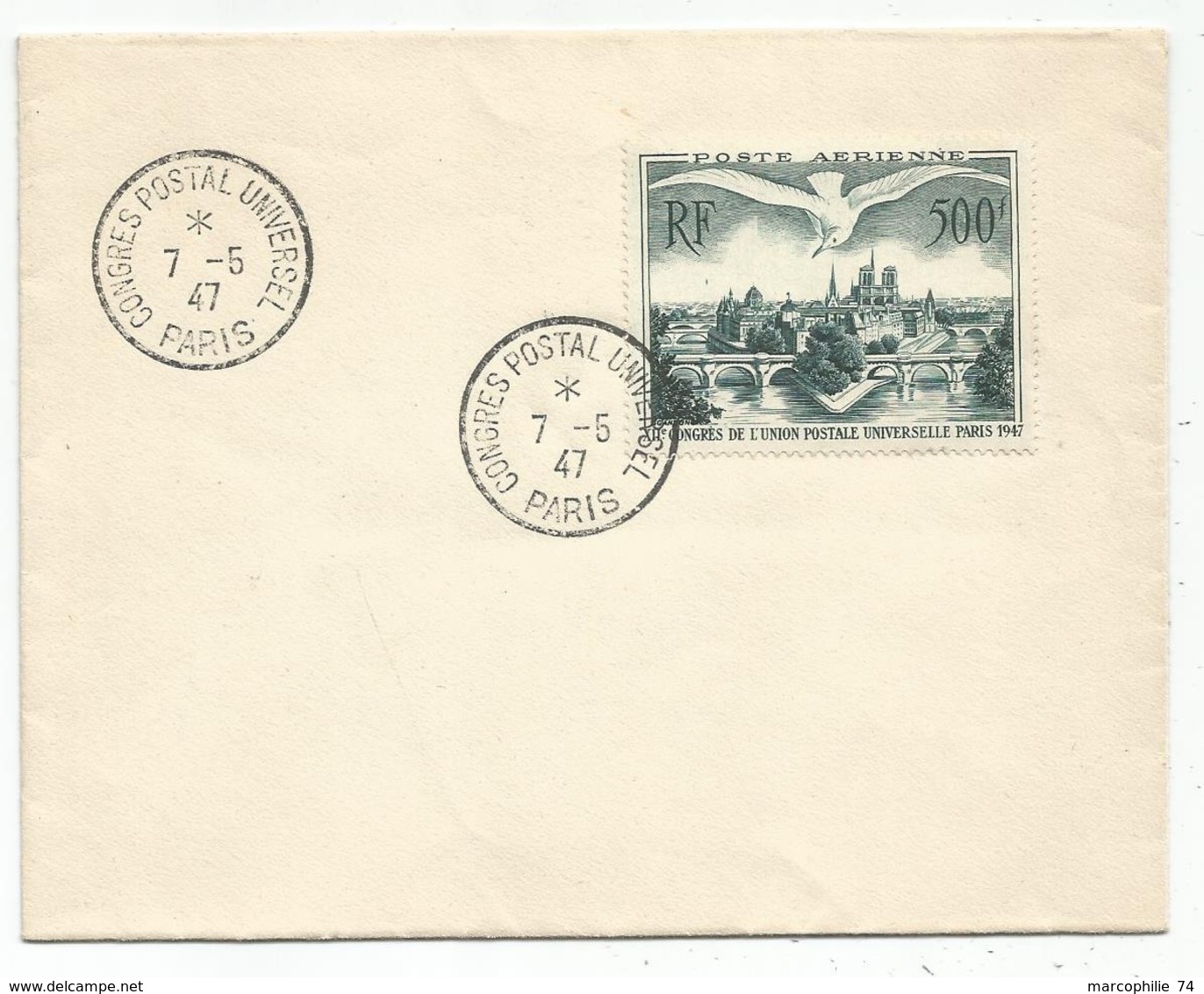 UPU 500FR PA LETTRE COVER CONGRES POSTAL UNIVERSEL 7.5.1947 SUPERBE - 1921-1960: Periodo Moderno