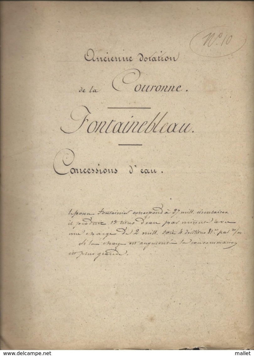 Liste Des Concessions Accordées Sur Les Aqueducs Qui Alimentent Le Château De Fontainebleau (voir Description) - Historical Documents