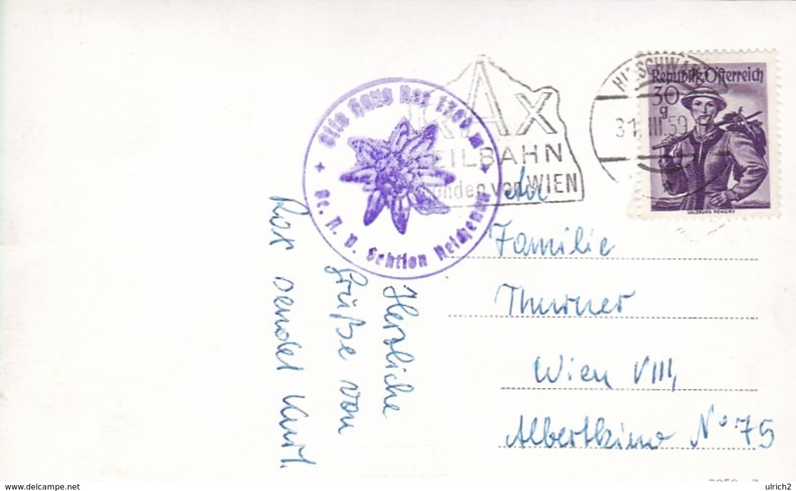 AK Rax - Ottohaus - Winter - Mehrbildkarte - Werbestempel Raxseilbahn 1959 (44831) - Raxgebiet