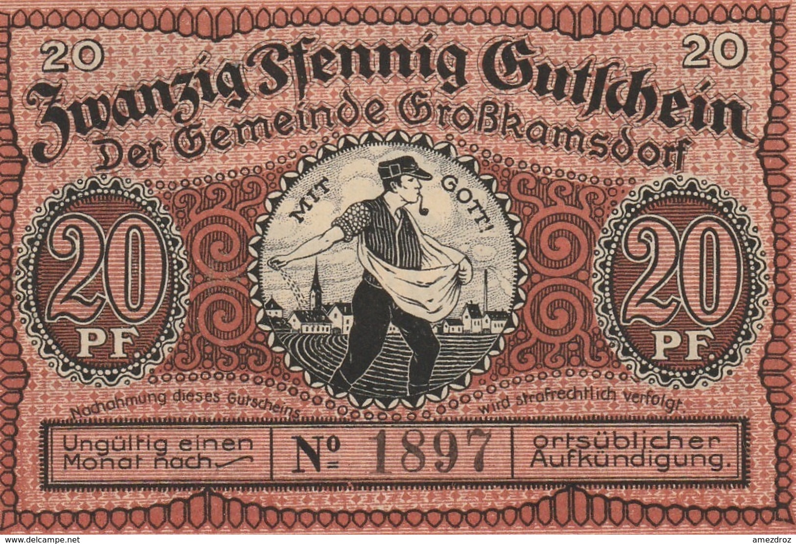 Billets De Nécessité Allemand 1921, 20 Pfennig - Reichsschuldenverwaltung
