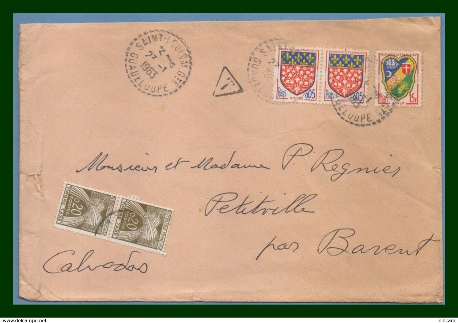 Guadeloupe TB7 Saint Louis M Gte 1963 > Taxée France - Cartas & Documentos