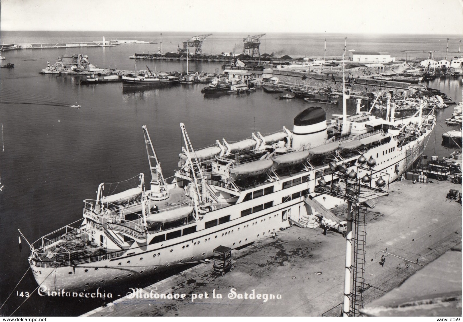 CIVITAVECCHIA-MOTONAVE PER LA SARDEGNA-CARTOLINA VERA FOTOGRAFIA-VIAGGIATA IL 19-5-1965 - Civitavecchia