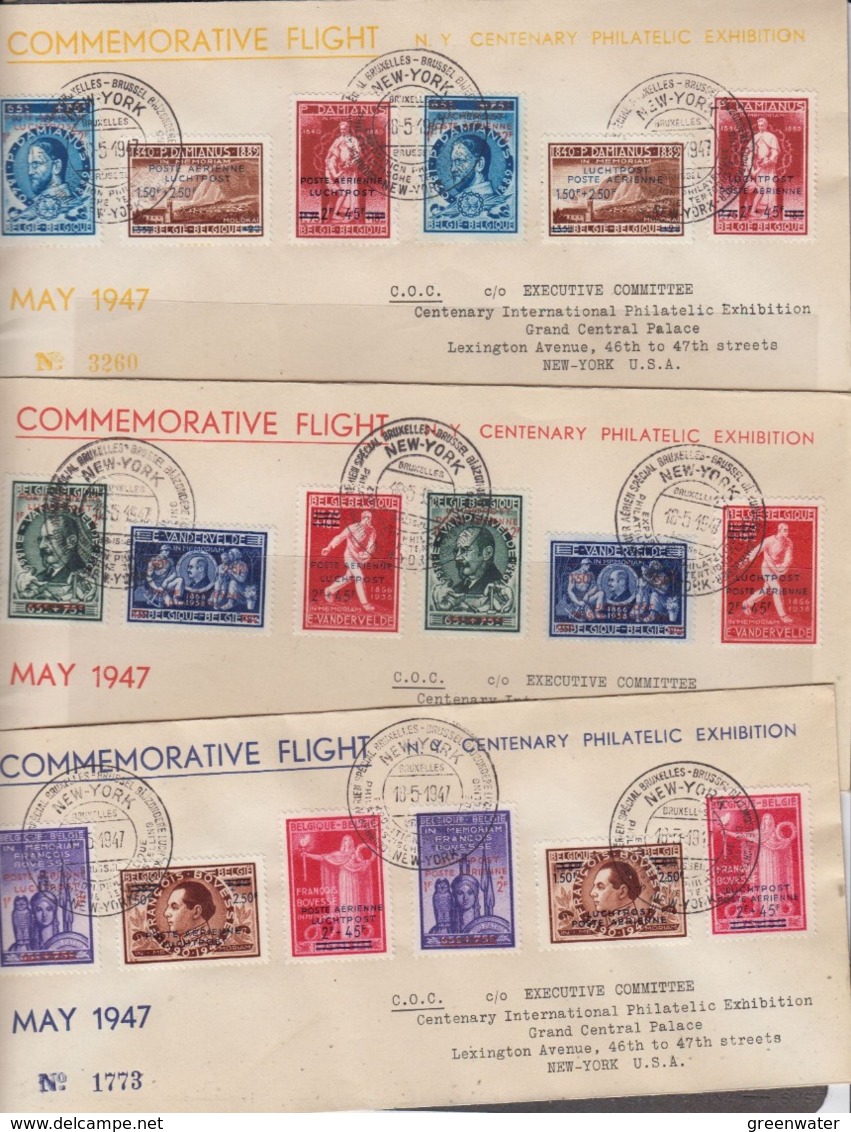 Belgie 1947 Commemorative Flight Brussel/New York / Centenary Philatelic Exh. 3 Covers (F7998) - Other & Unclassified