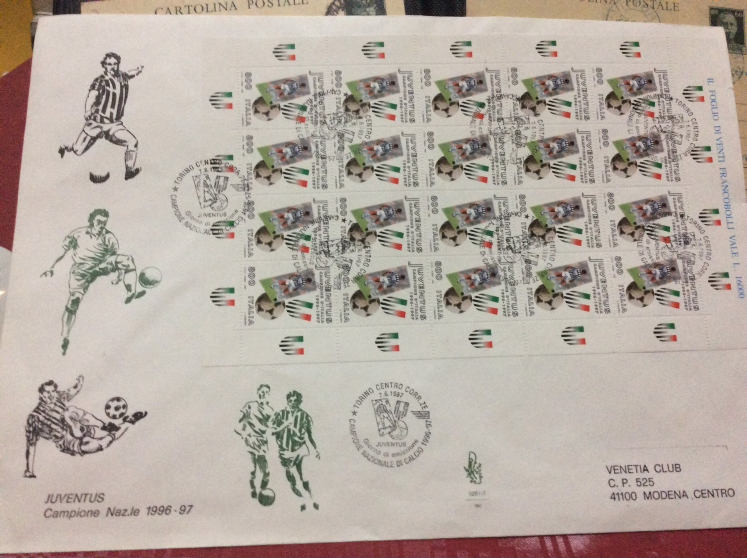 ITALIA REPUBBLICA - Fdc Venetia  Anno 1997 Juventus Campione Foglietto Intero Raro - FDC