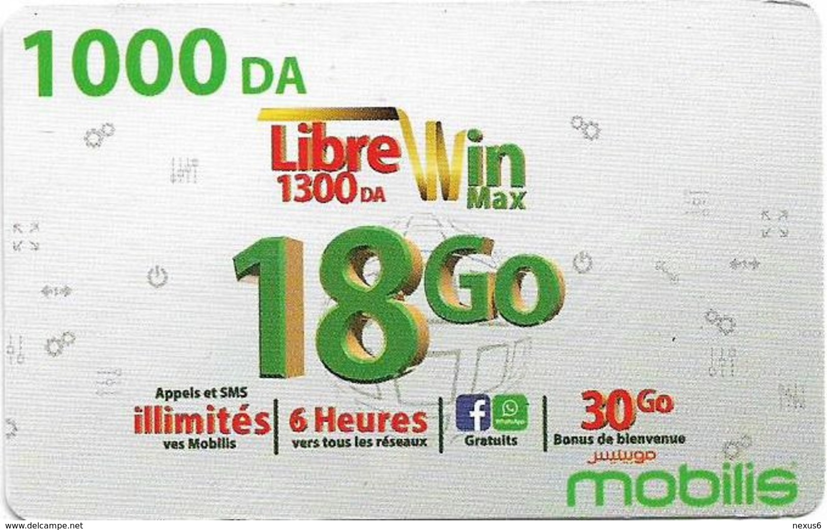 Algeria - Mobilis - Libre Win Max 18 Go, Exp.06.02.2019, GSM Refill 1.000DA, Used - Algeria
