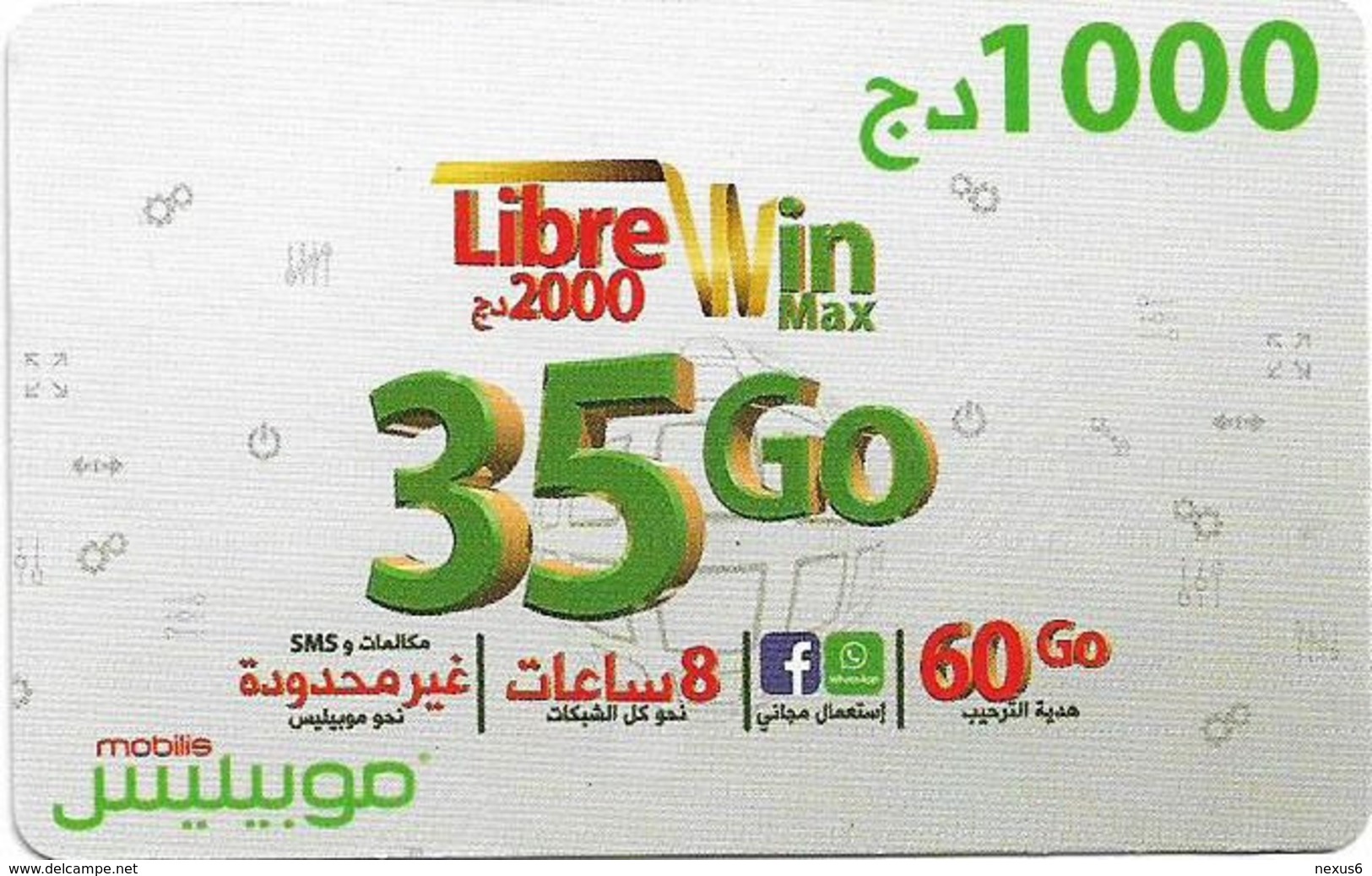 Algeria - Mobilis - Libre Win Max 35 Go, Exp.06.02.2019, GSM Refill 1.000DA, Used - Algeria