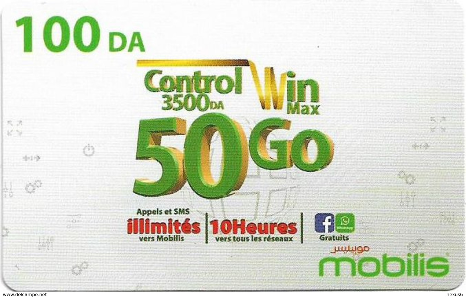 Algeria - Mobilis - Control Win Max 50 Go, Exp.06.02.2019, GSM Refill 100DA, Used - Algerien