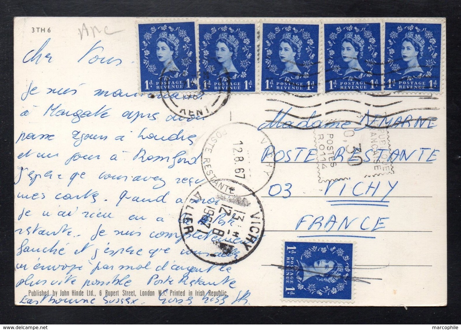 TAXE DE POSTE RESTANTE MACHINE / 1967 GB POUR VICHY (ref 6778c) - 1960-.... Lettres & Documents