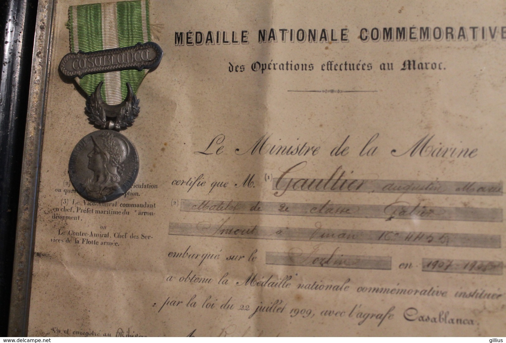 Médaille Maroc 1910 Avec Son Certificat - Casablanca - Médaille Nationale Des Opérations Effectuées Au Maroc - France