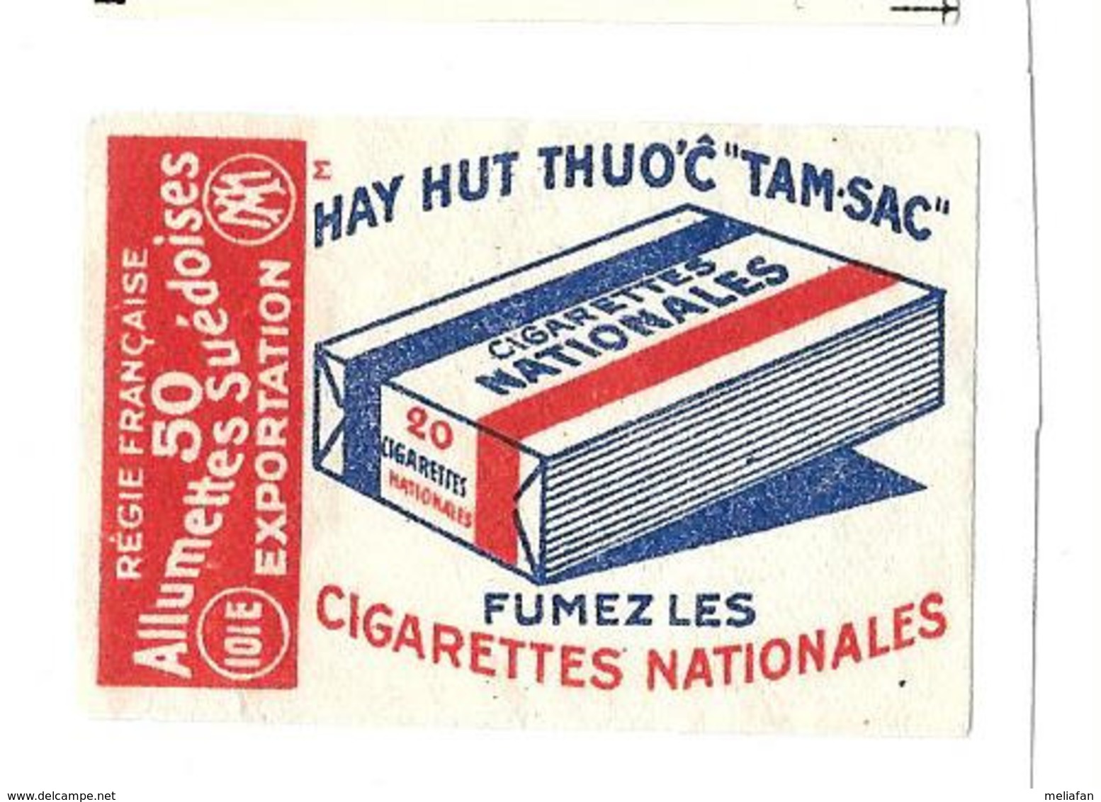 KB631 - ETIQUETTES BOITE D'ALLUMETTES DE SURETE -CIGARETTES NATIONALES - INDOCHINE - Boites D'allumettes - Etiquettes