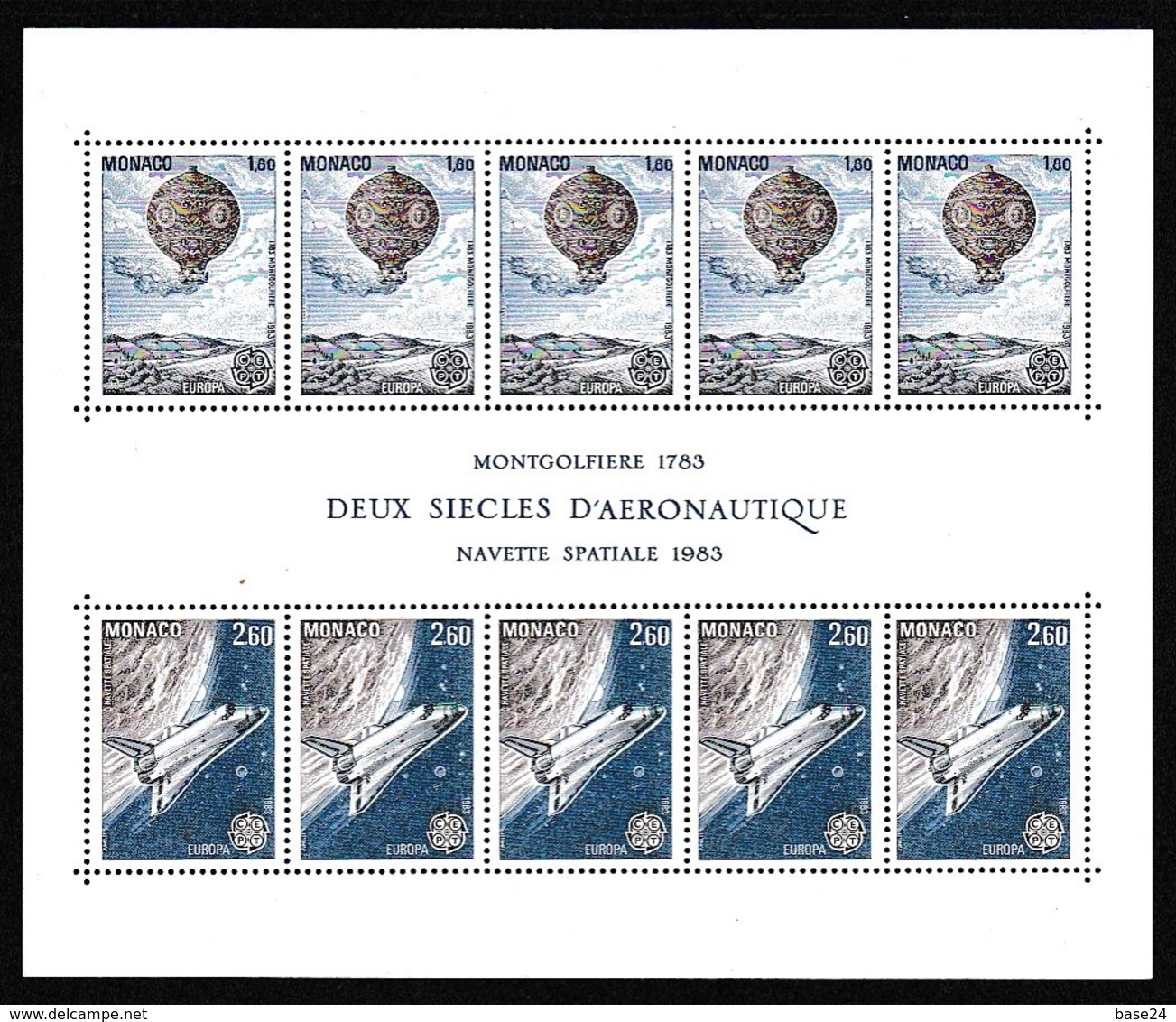 1983 Monaco EUROPA CEPT EUROPE Foglietto MNH** AEREONAUTICA Minisheet - 1983