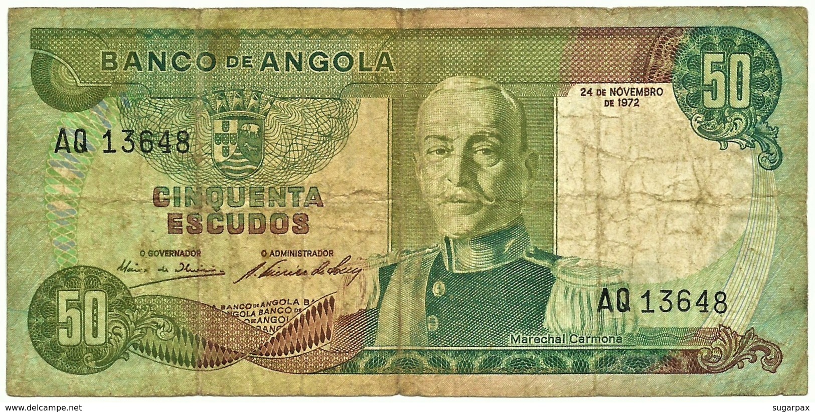 Angola - 50 Escudos - 24.11.1972 - Pick 100 - Série AQ - Marechal Carmona - PORTUGAL - Angola