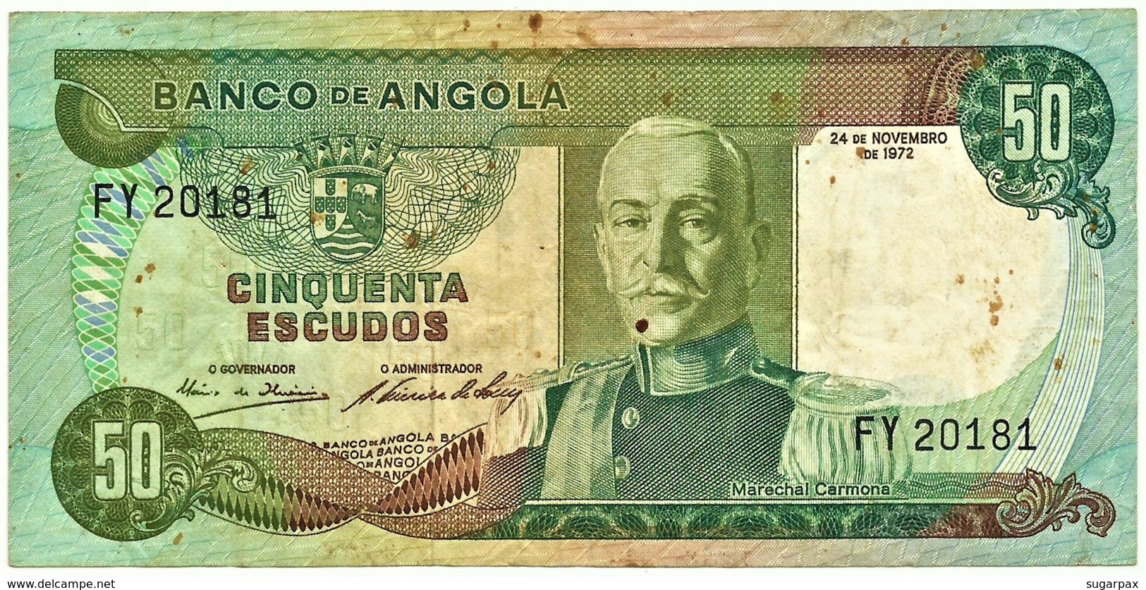 Angola - 50 Escudos - 24.11.1972 - Pick 100 - Série FY - Marechal Carmona - PORTUGAL - Angola