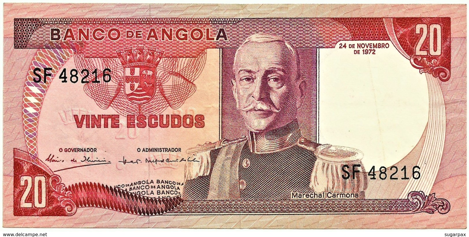 Angola - 20 Escudos - 24.11.1972 - Pick 99 - Série SF - Marechal Carmona - PORTUGAL - Angola