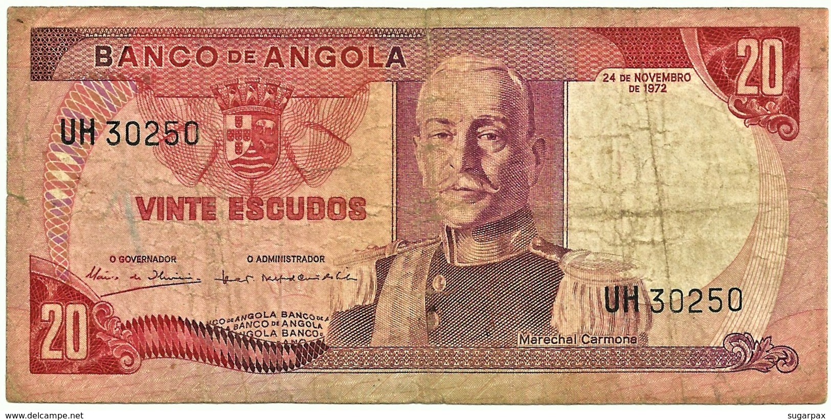 Angola - 20 Escudos - 24.11.1972 - Pick 99 - Série UH - Marechal Carmona - PORTUGAL - Angola