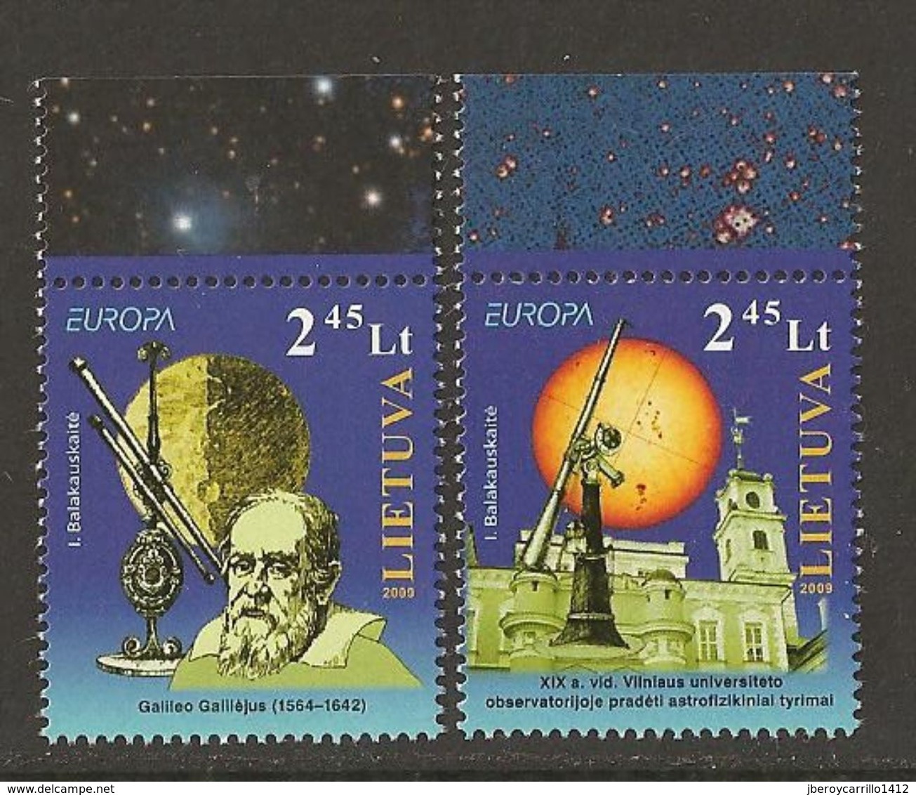 LITUANIA / LITHUANIA /LITAUEN /LITUANE - EUROPA 2009 - TEMA "ASTRONOMIA" - SERIE De 2 V.. DENTADO (PERFORATED) - 2009