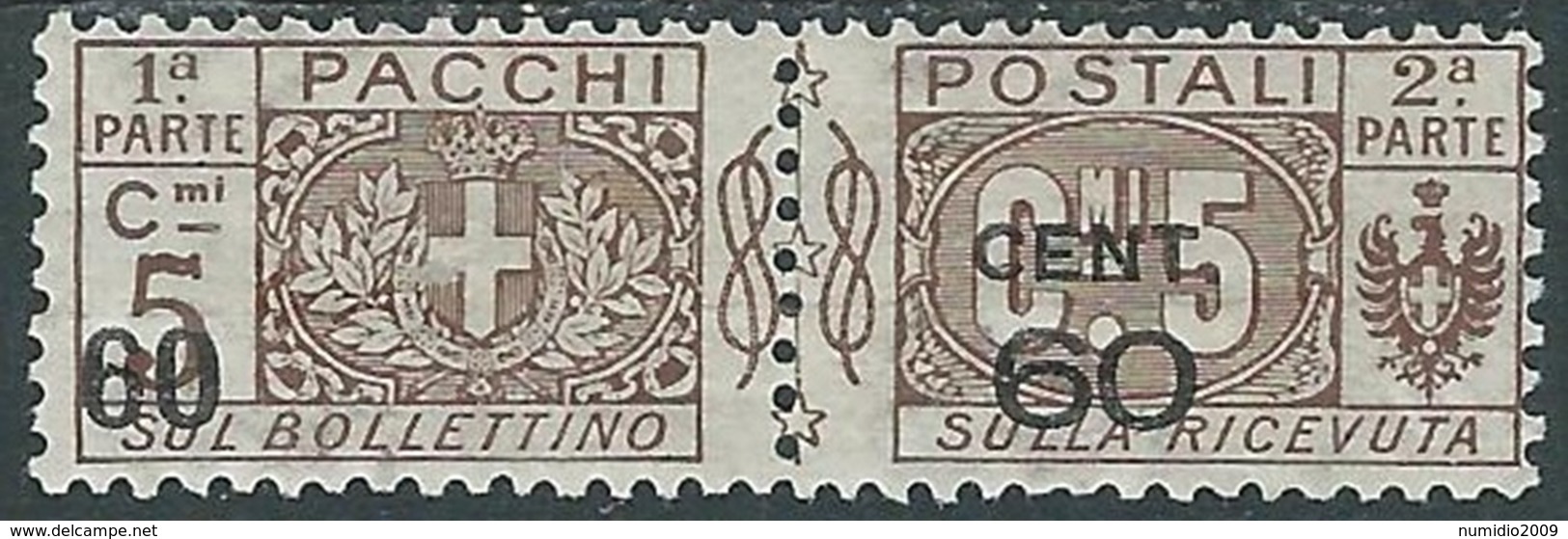 1923-25 REGNO PACCHI POSTALI SOPRASTAMPATO 60 SU 5 CENT MH * - RB14-2 - Paketmarken