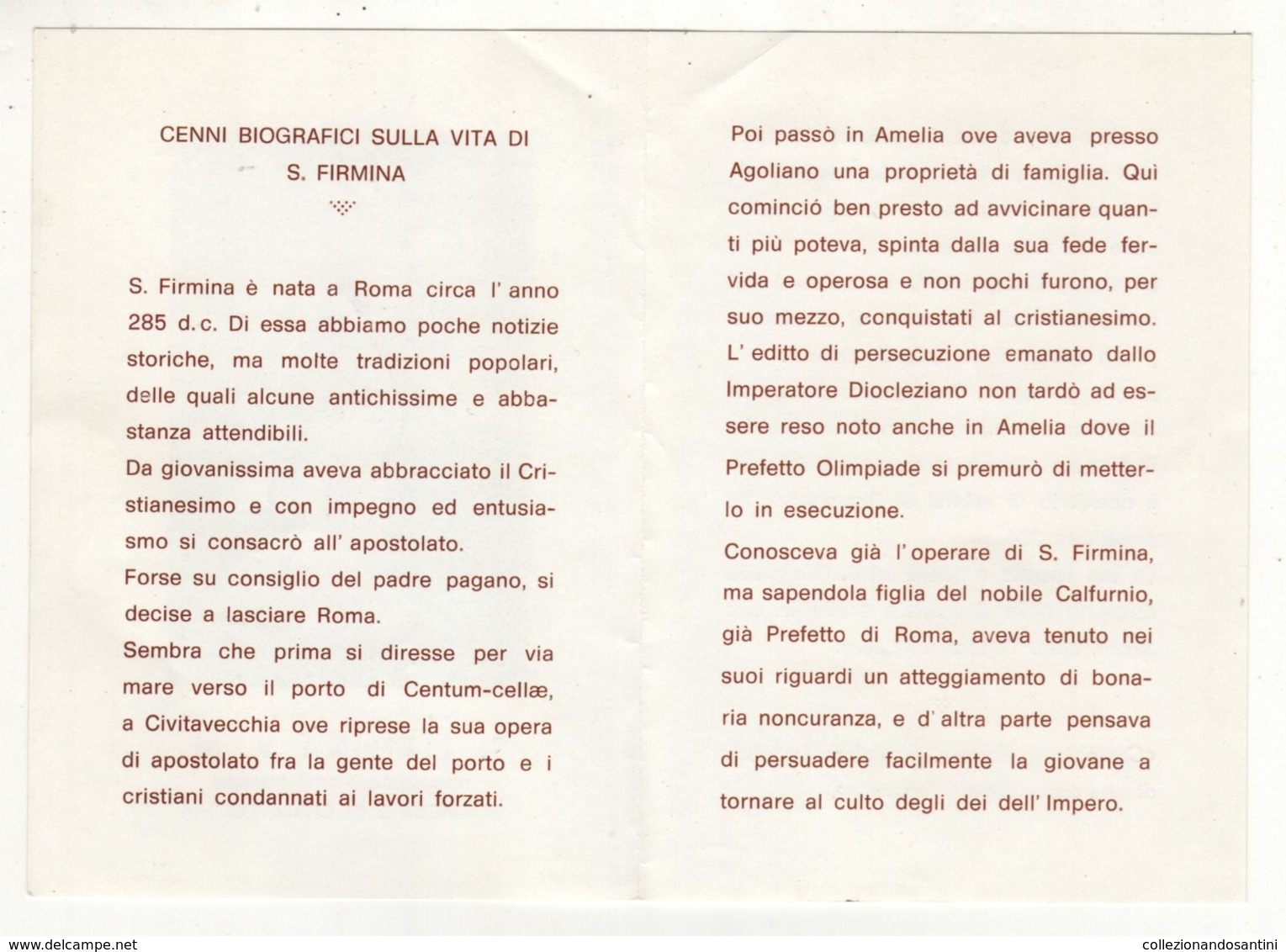 Santino Antico Santa Firmina Vergine E Martire Da Civitavecchia - Roma - Religion & Esotérisme