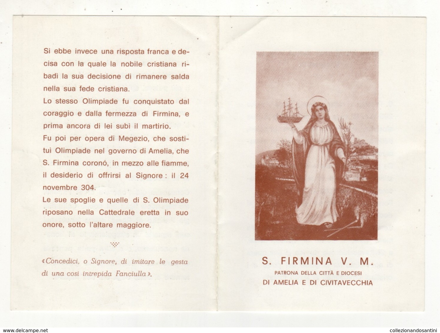 Santino Antico Santa Firmina Vergine E Martire Da Civitavecchia - Roma - Religión & Esoterismo