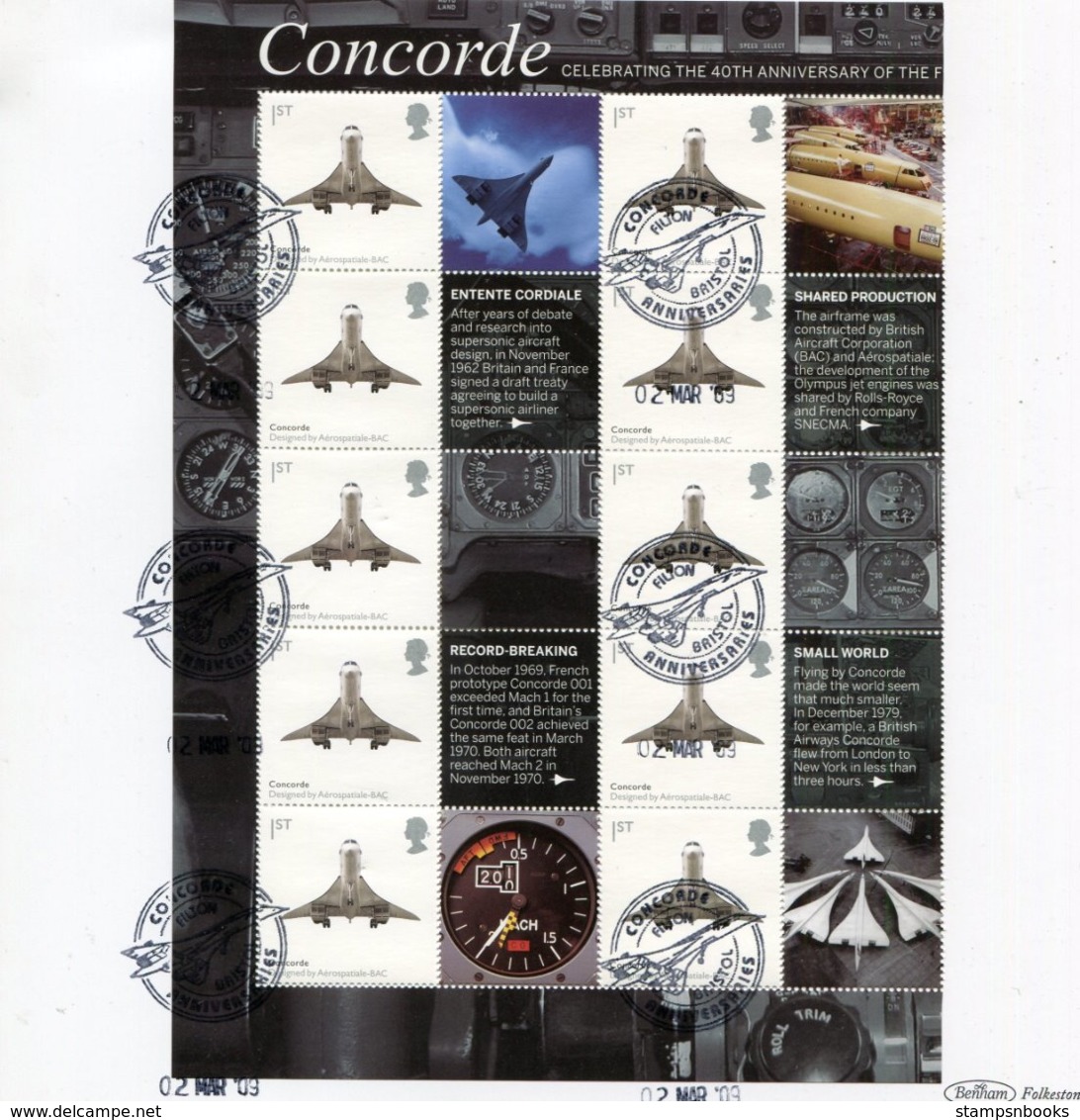 2009 GB Concorde 40th Anniversary Smiler Sheet. Beham Fliton Bristol Limited Edition Card - Covers & Documents