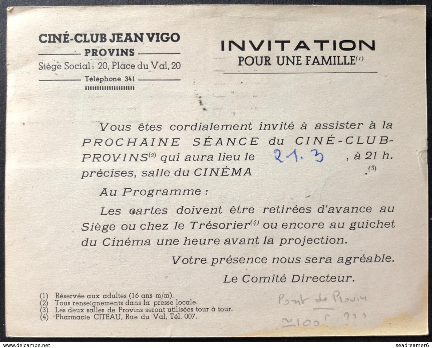 France Carte Lettre Du Cinéma De Provins Avec N°834a 10c Bourgogne Avec Bdfeuille Pub Provins 2 Types TTB Et RR - Covers & Documents