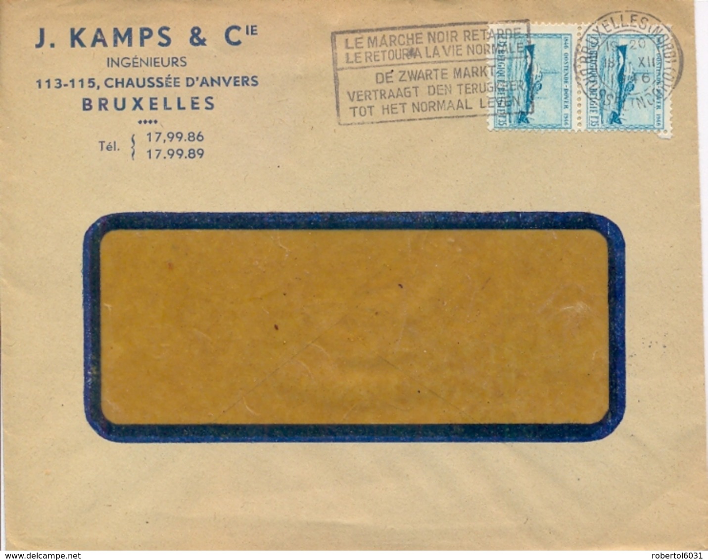 Belgium Belgique 1946 Commercial Cover With 2 X 1,35 Fr. Centenary Ferry Oostende-Dover - Marittimi