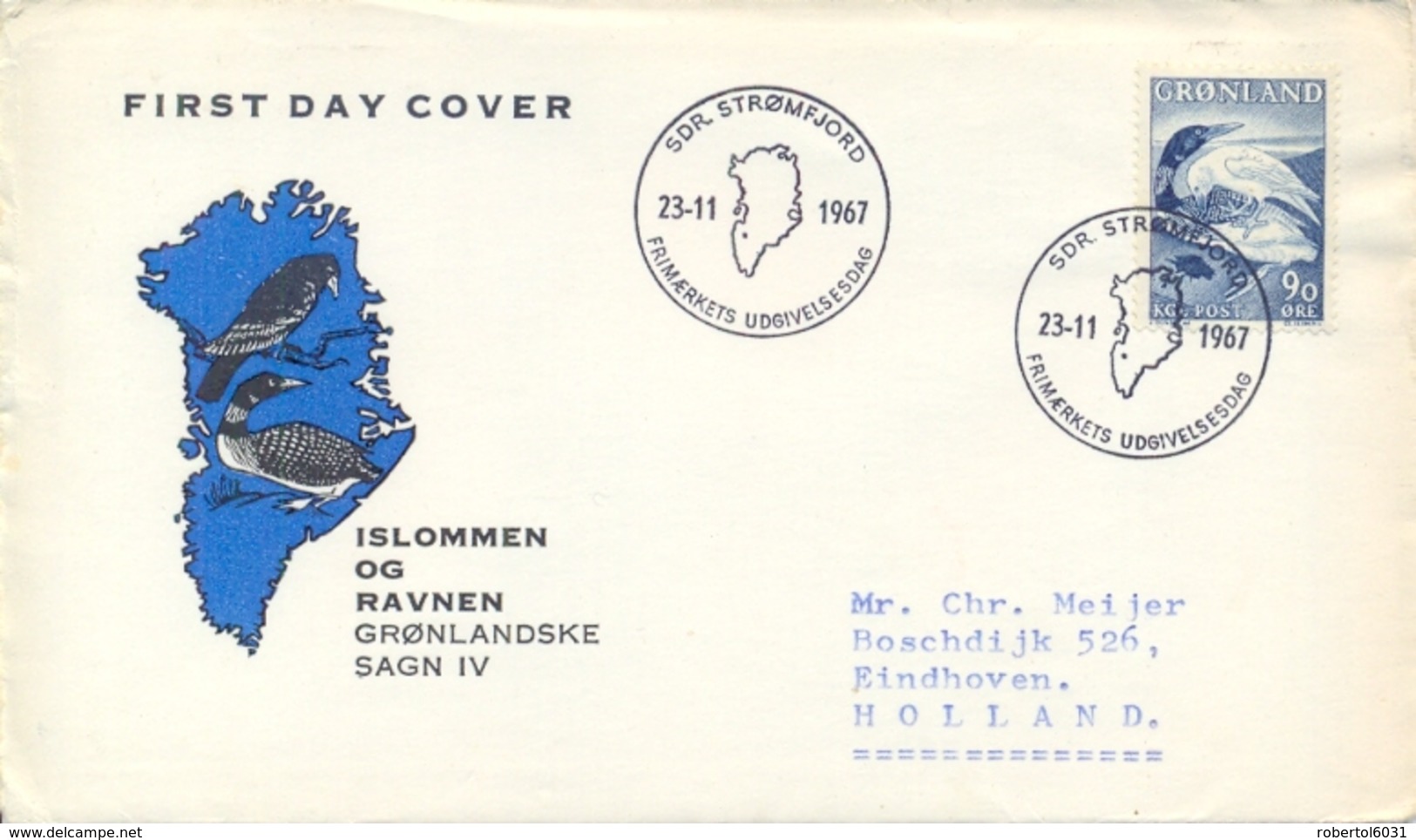 Greenland 1967 FDC Legend "The Loon And The Raven" - Contes, Fables & Légendes