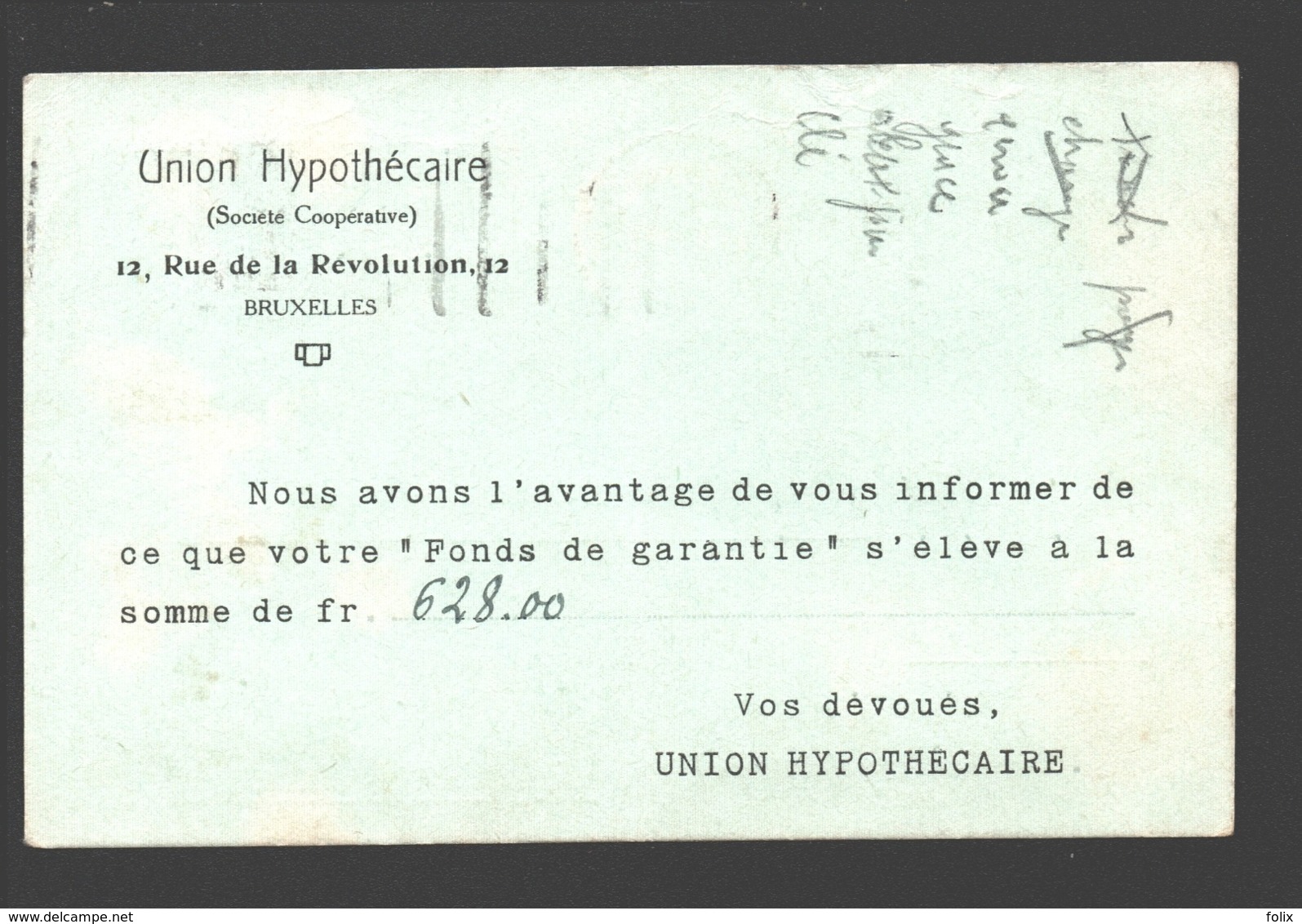 Union Hypothécaire - Fonds De Garantie - 1930 - Carte Postale - Banque & Assurance