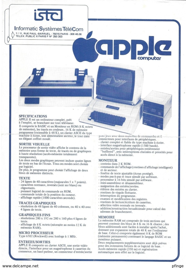 Publicité Apple Computer, Ca 1981 - Otros & Sin Clasificación